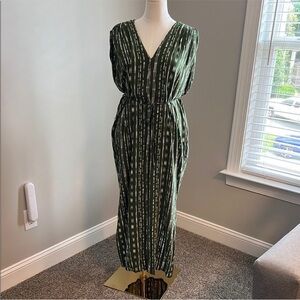 Anthropologie Green Sheath Maxi Dress with V-Neck and Dolman Cap Sleeves